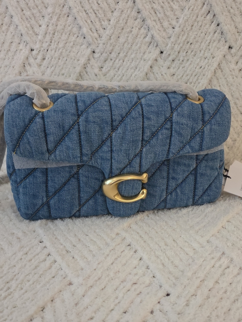 Coach Quilted Blue Denim Shoulder Bag with Gold 'C' Clasp